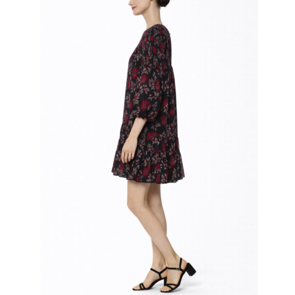 CINQ À SEPT 'Rika' Billowed-Sleeve Tiered Mini-Dress, Raspberry Multi - Picture 2 of 4